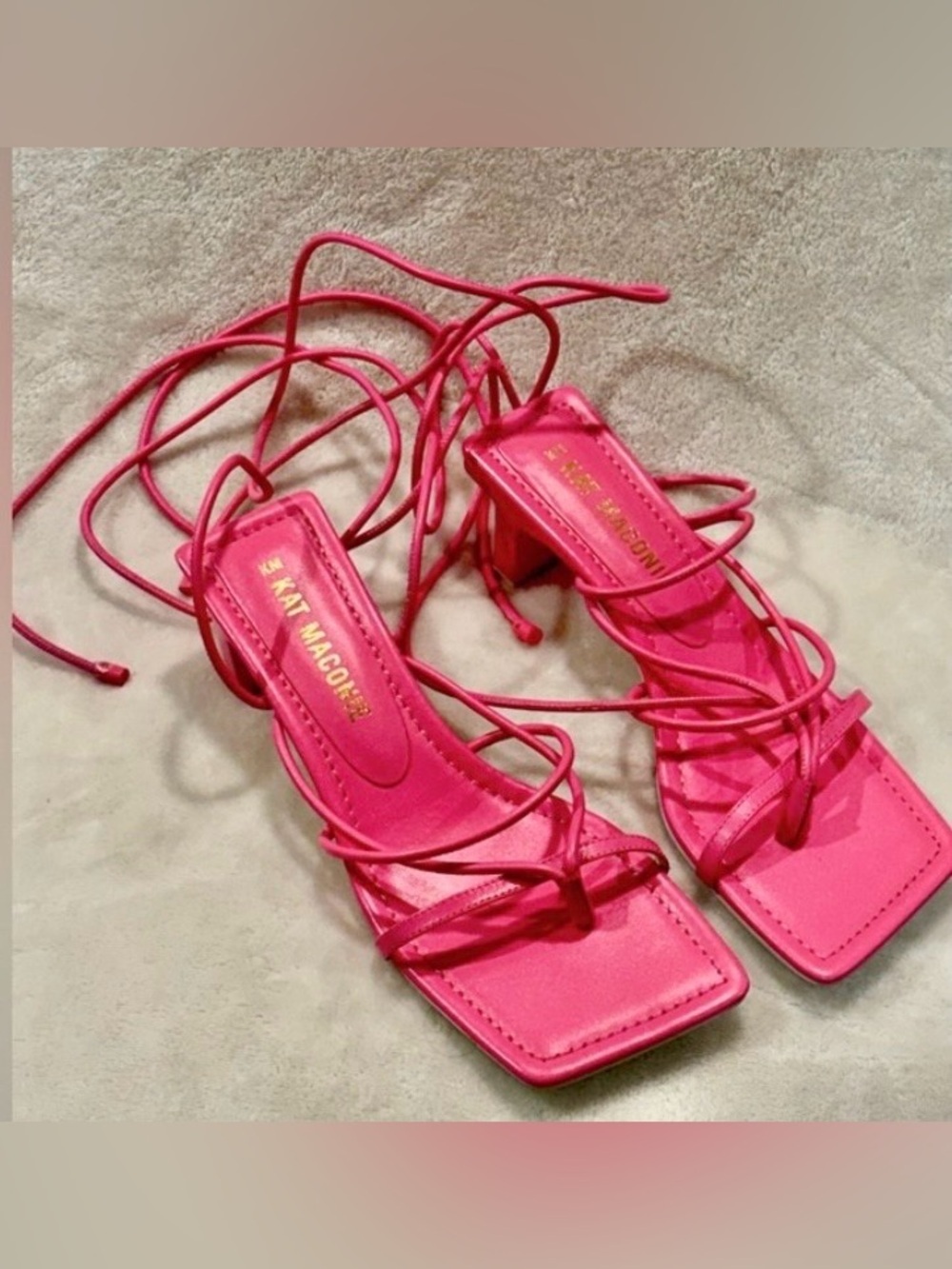 Kat Maconie Pink Lace Up Heels Square Toe Block Heel Size 10 Vibing Barbiecore! - Picture 6 of 13